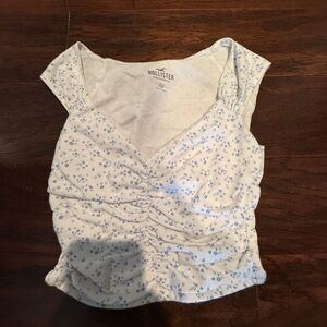Hollister White and Blue Floral Crop Top